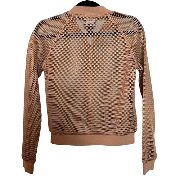 Forever 21 Netted Cropped Tan Front Zip Bomber Jacket Coverup  Sz.S - Picture 5 of 8